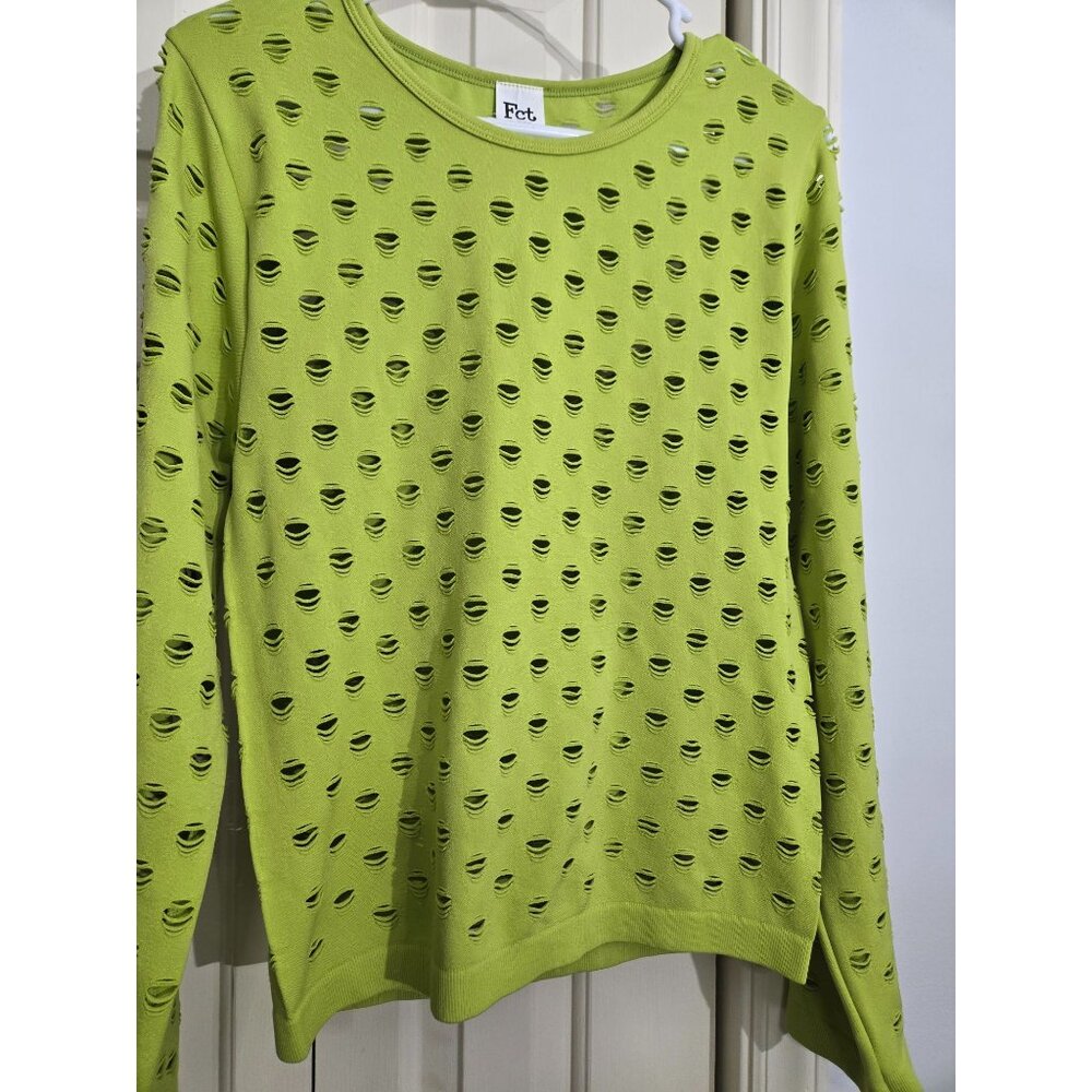 Fct Basics Lime Green Distressed Long Sleeve Top Polyester/Spandex Womens Size 1